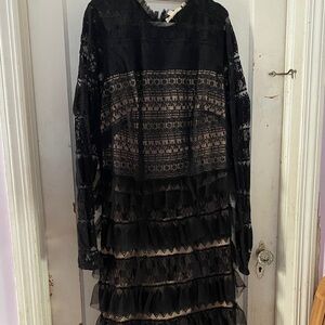 Elegant Black Lace Long Sleeve Dress